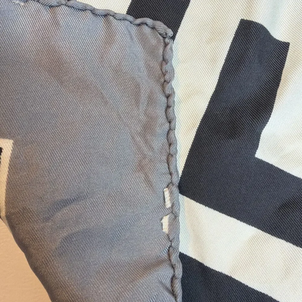 Vintage Rare Norman Norell Greek Key Gray Black White Logo Signature Silk Scarf